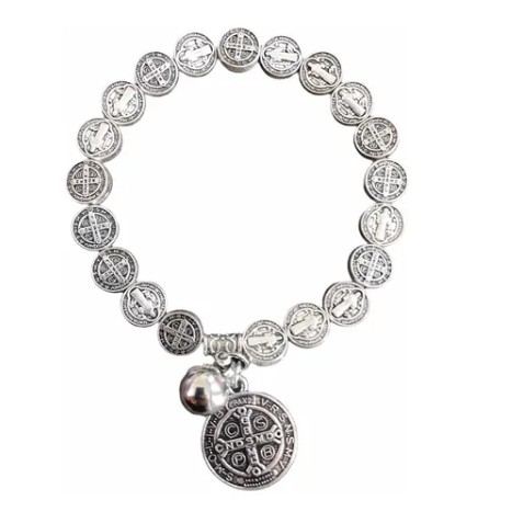 kit Revenda 03 Pulseiras Medallhas  Prateadas de São Bento /Artigo Religioso/Artigo Católico em Oferta na Shopee