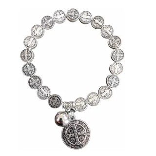 kit Revenda 03 Pulseiras Medallhas  Prateadas de São Bento /Artigo Religioso/Artigo Católico em Oferta na Shopee