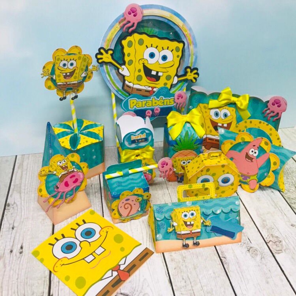 Caixinhas personalizadas, milk, cone e sushi, lembrancinhas, decoração Kit de festa aniversário Bob Esponja