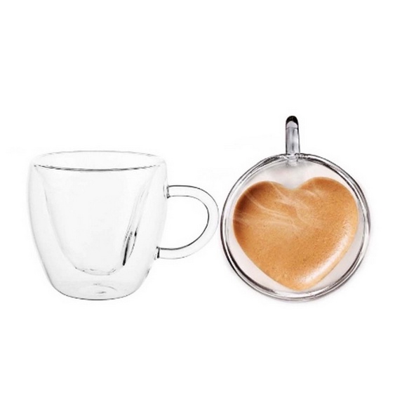 Jogo de 2 Xicaras de Coração 200 ml Parede Dupla Café Chá