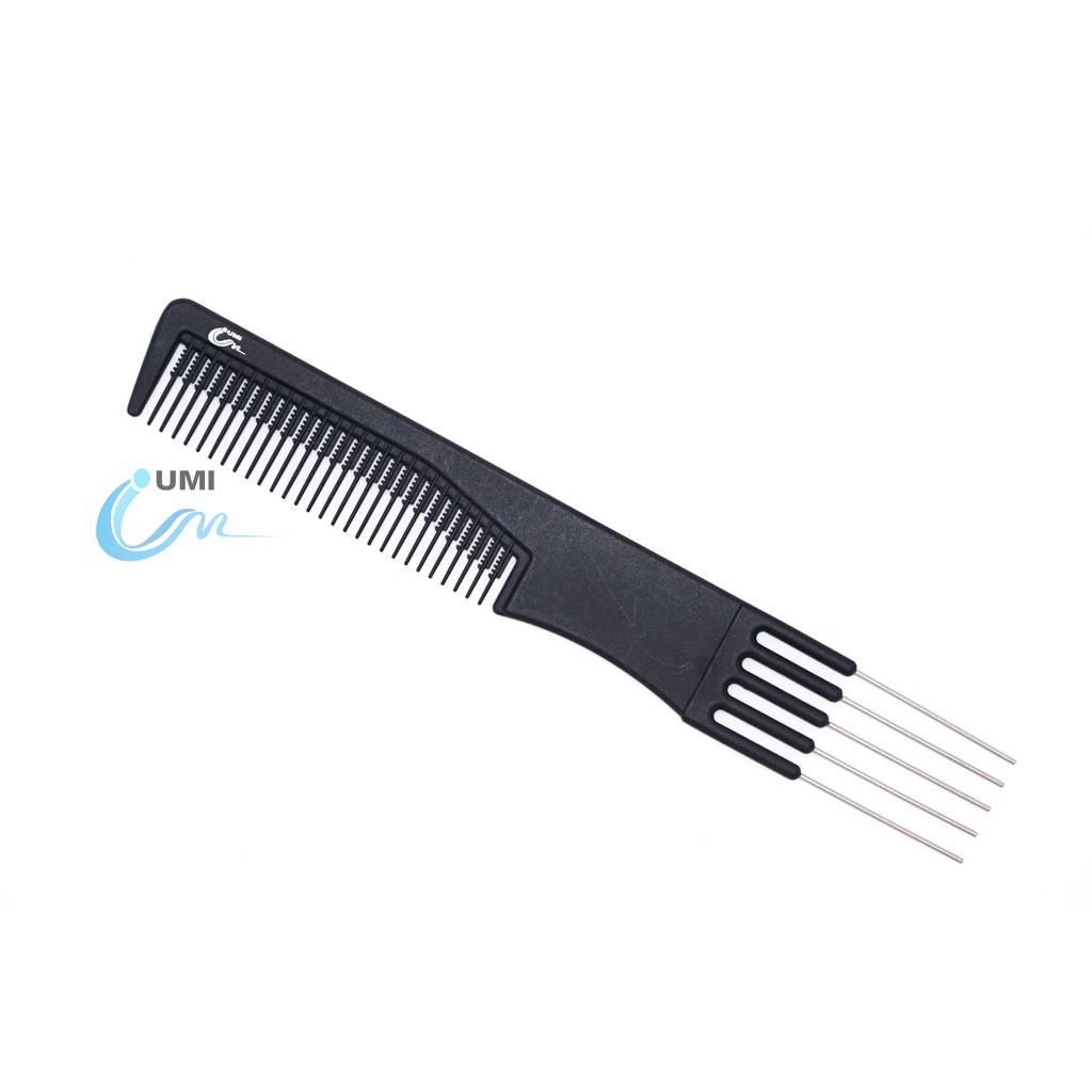 Pente Profissional de Carbono Umi Garfo Afro de Carbono Com Dentes de Metal