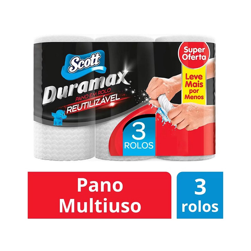 Pano Reutilizável Multiuso Scott Duramax 3 Rolos Total 174un