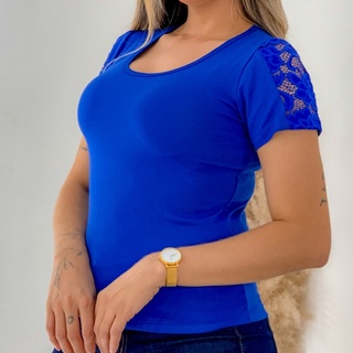Blusa Feminina Renda Tshirt Detalhe De Renda Na Manga