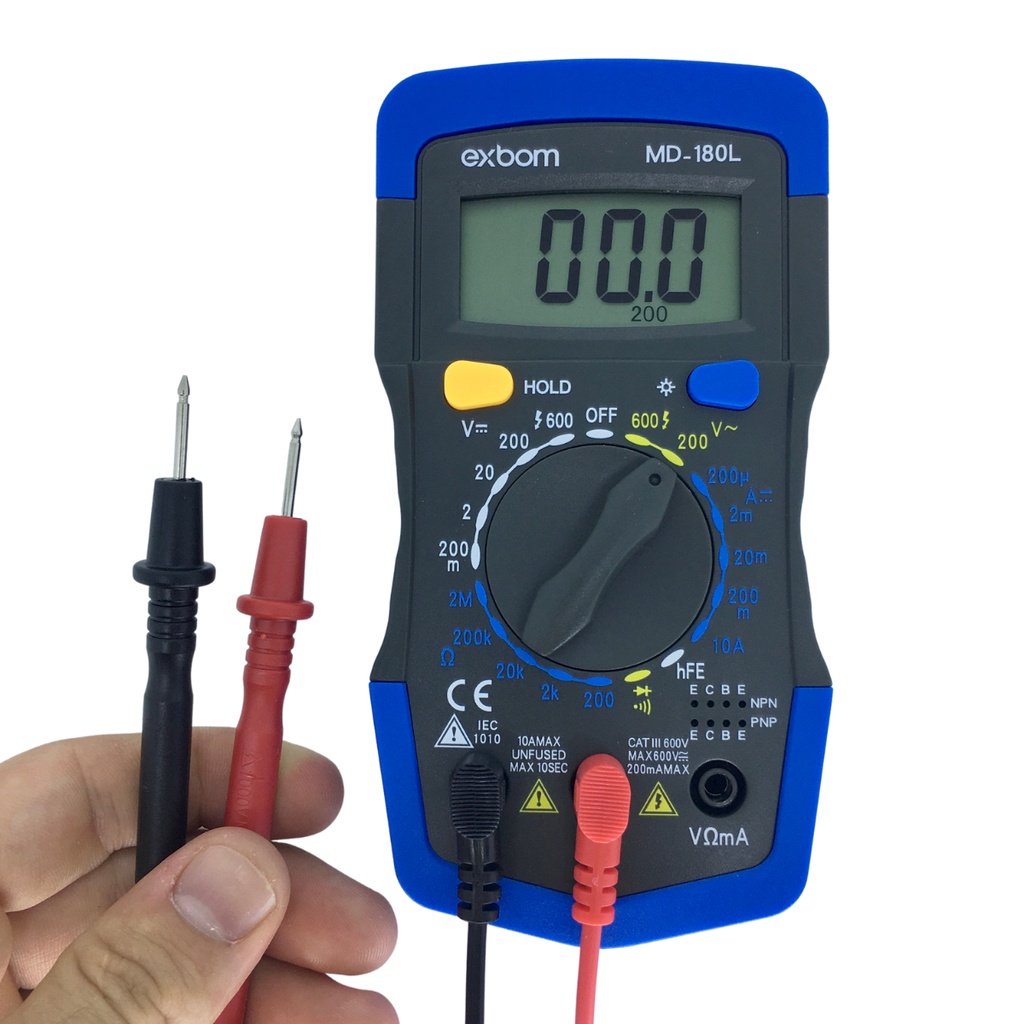 Multímetro Digital Com BIPE e Iluminação MD-180L Bateria e Ponta de Teste Incluso Profissional