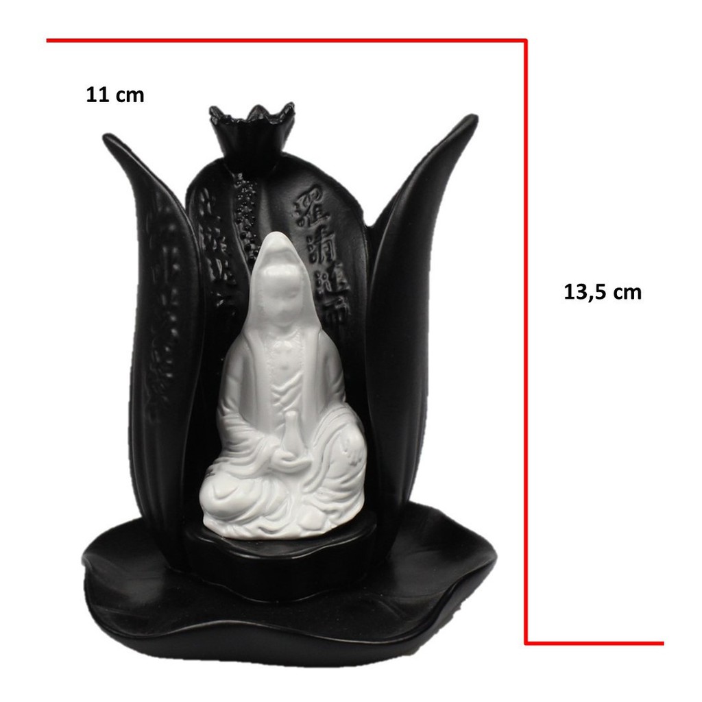 Imagem Porta Incenso Cascata De Fumaça Deusa Kuan Yin Flor De Lotus