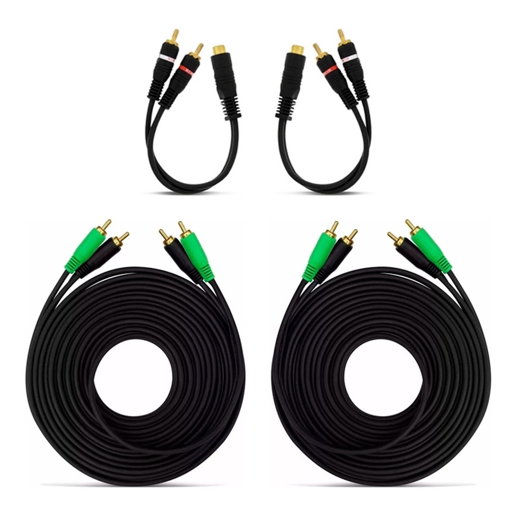 Kit 2 Rca 5 Metros Blindados Tech One + 2 Cabos Y 2 Machos em Oferta na Shopee