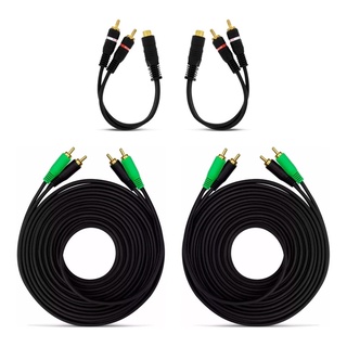 Kit 2 Rca 5 Metros Blindados Tech One + 2 Cabos Y 2 Machos