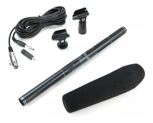 Microfone Shotgun HT-81 Condensador Ultracardióide E Direcional Preto Yoga