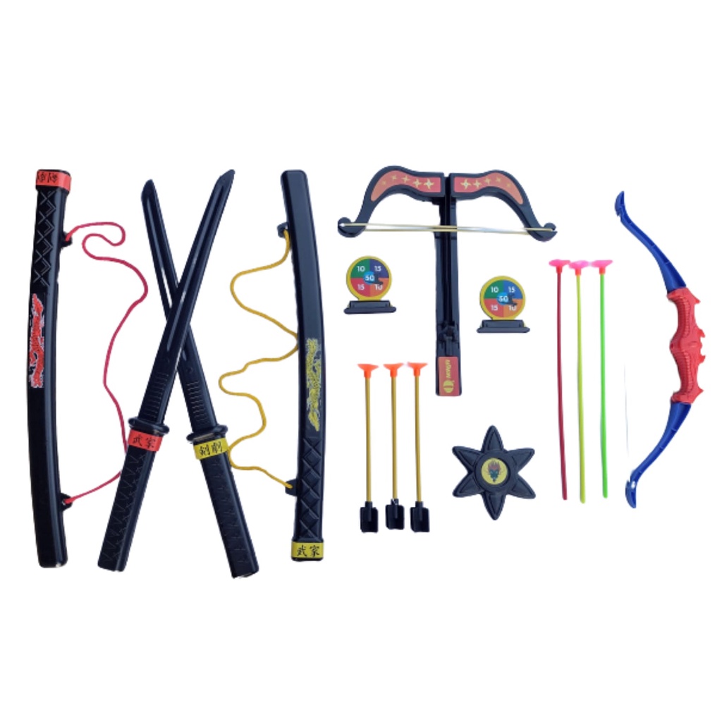 Super Ninja Samurai Infantil Kit 2 Espada Katana Com Bainha + 2 Arco E Flecha