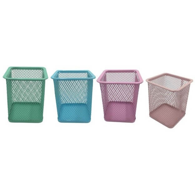 Organizador de mesa Porta Caneta Metal Aramado Quadrado Cor Pastel - Interponte/ WX Gift