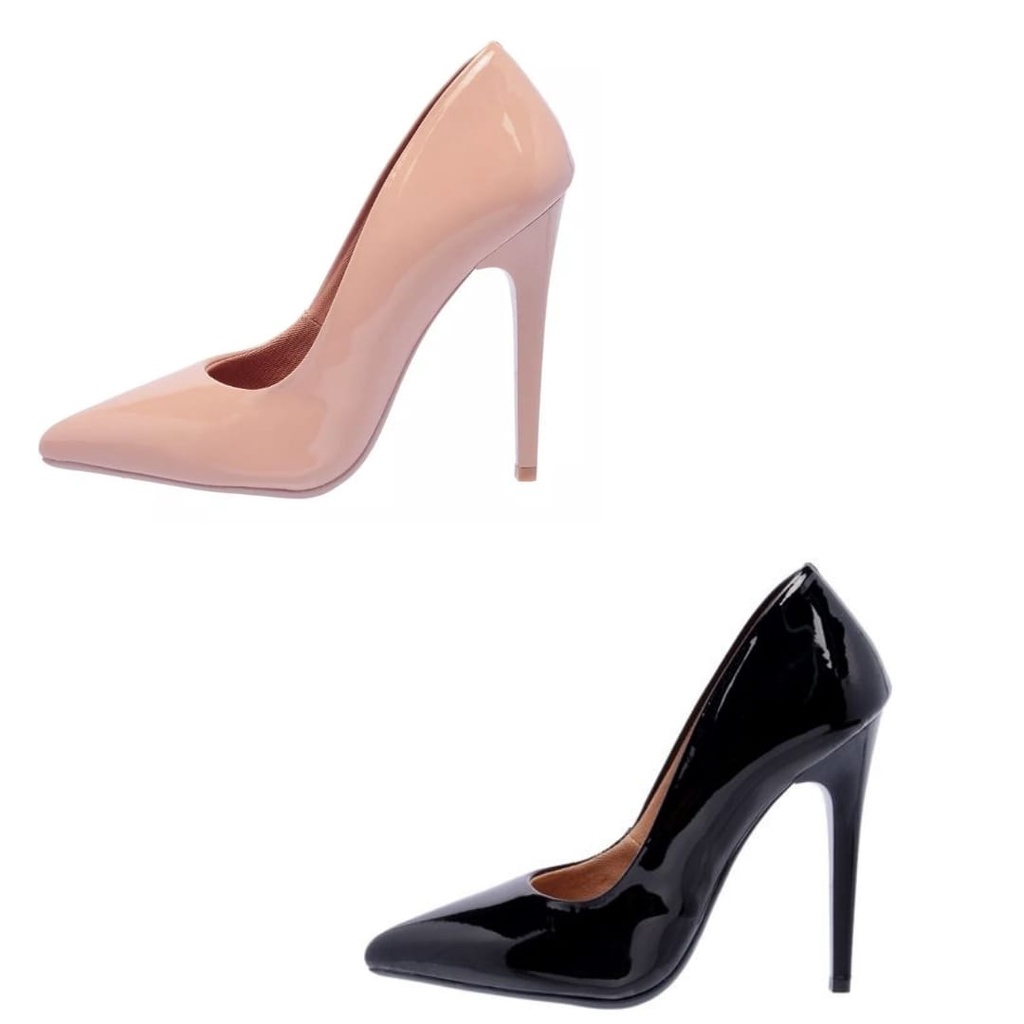 Kit 2 pares Scarpin Ptah! Salto Alto Verniz Preto e Nude até o Nr 42 em Oferta na Shopee