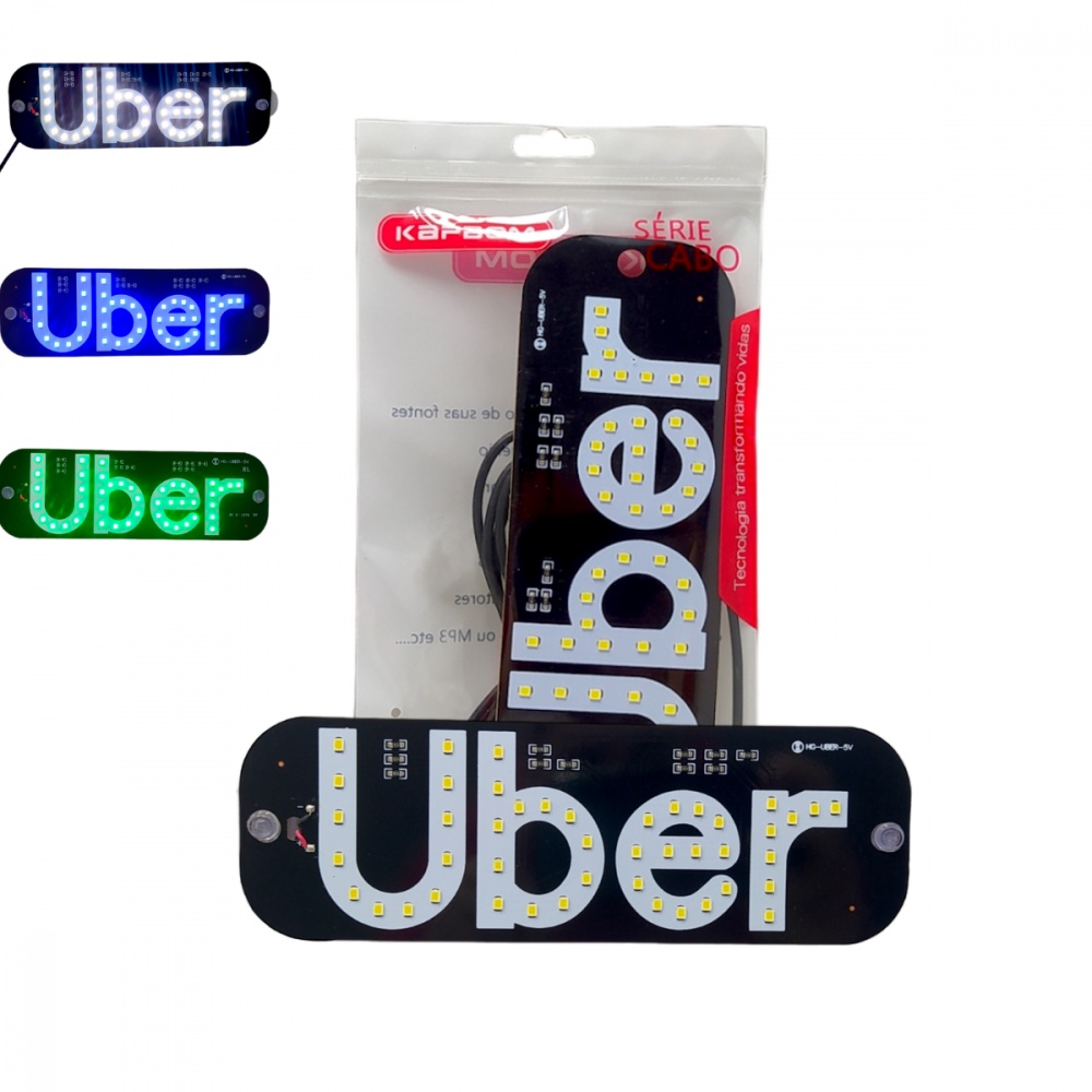 Placa Painel Letreiro Luminoso Vidro Para-brisa Uber Led 12v C/ entrada ...