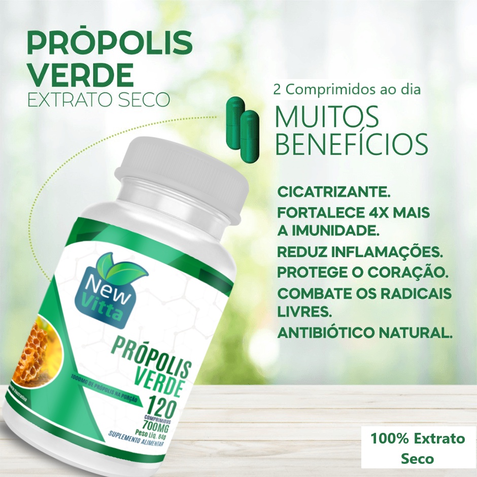 Própolis Verde 120 cprs. 700mg - Rico em Composto Fenólico | Shopee Brasil