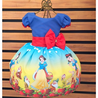 Vestido Temático Infantil Festa Princesa Branca de Neve ( azul escuro) novo