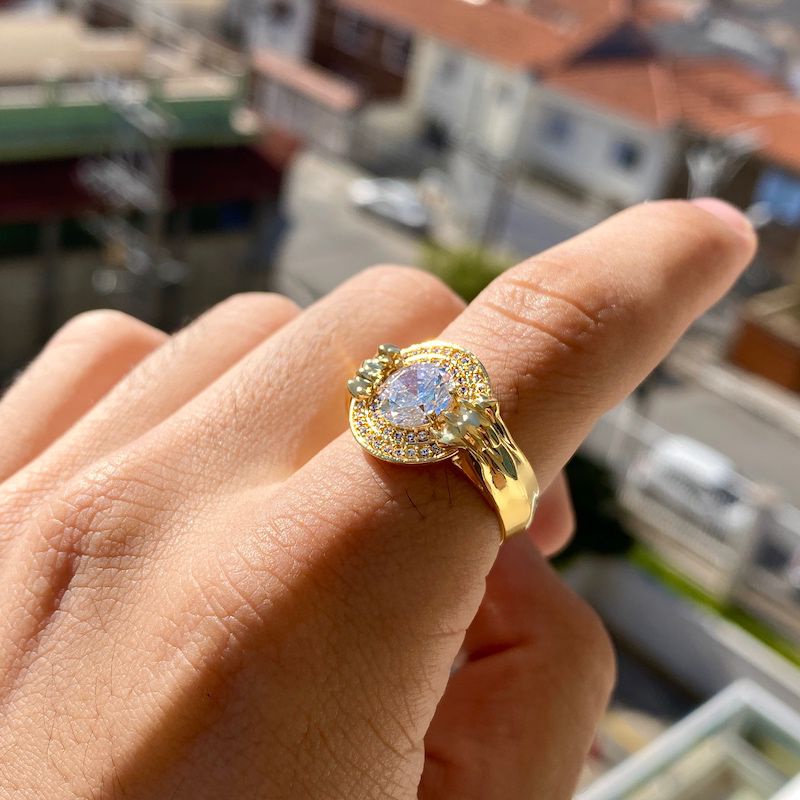 Anel Masculino de Ouro Pata De Tigre Banhado a Ouro 24k Anel Cravejado Dedeira