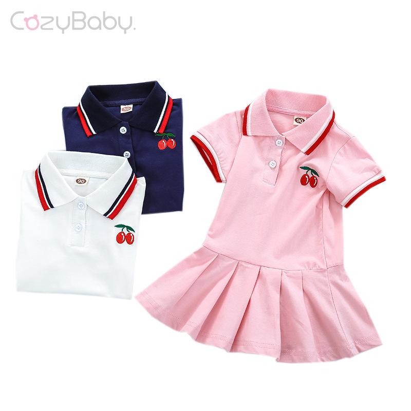 Vestido De Bebê Menina De Verão Manga Curta Coreano Saia Plissada Bordado Cereja 1-6a