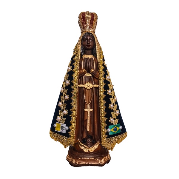 Nossa Senhora Aparecida Manto Trabalhado Strass 40cm Original acabamento em Resina em Oferta na Shopee