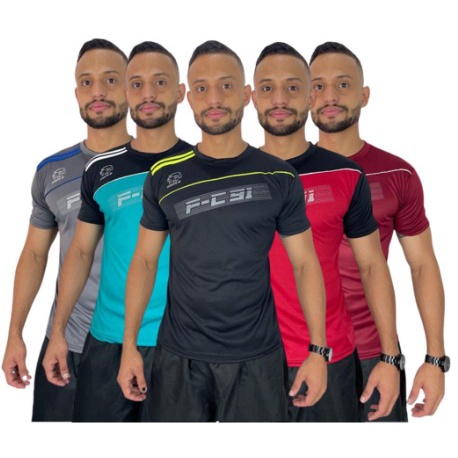 Kit 5 Camisa Masculina Poliéster manga curta esportiva estilo Academia