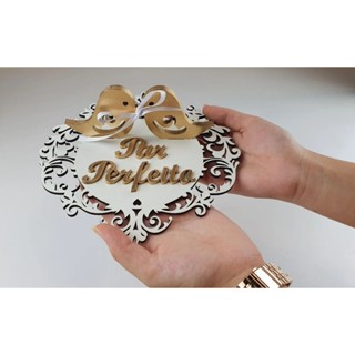 Porta Alianças Casamento Par Perfeito Em Mdf Branco Delicado em Oferta na Shopee