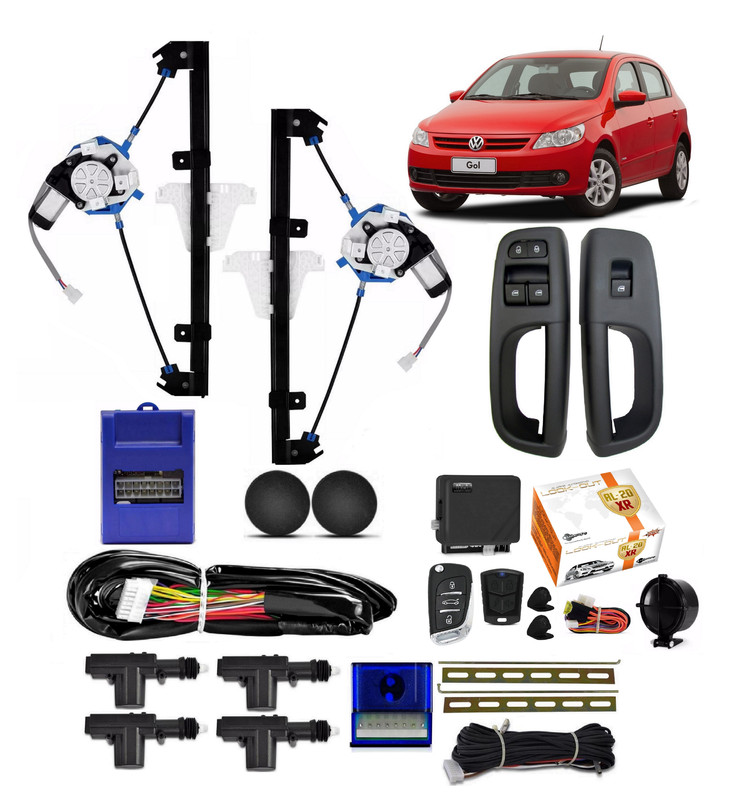 Kit Vidro Eletrico Voyage Gol G5 power trend trendline confortline 4 portas Dianteira + Trava + Alarme canivete