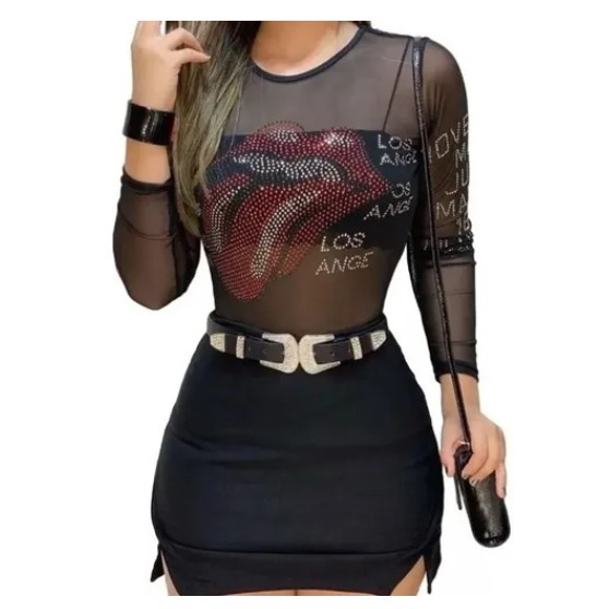 Body Feminino Pedraria Boca - Rock in Roll