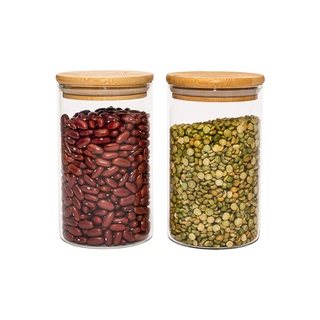 Kit 2 Potes herméticos Vidro para mantimentos 600ml com tampa de Bambu - Oikos