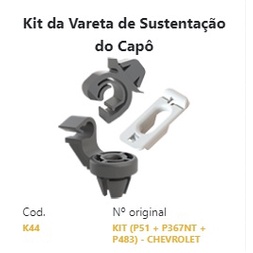 Kit da Vareta de Sustentação do Capô K44 Chevrolet Agile Calibra  Celta  Classic Sedan  Corsa