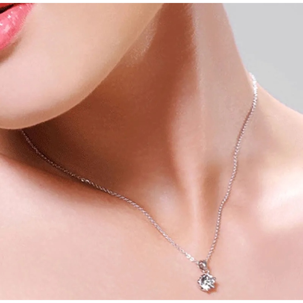 Colar Corrente Feminino com Pingente pedra Zircônia Ponto de Luz Folheado 45cm Gargantilha Dourado Prata