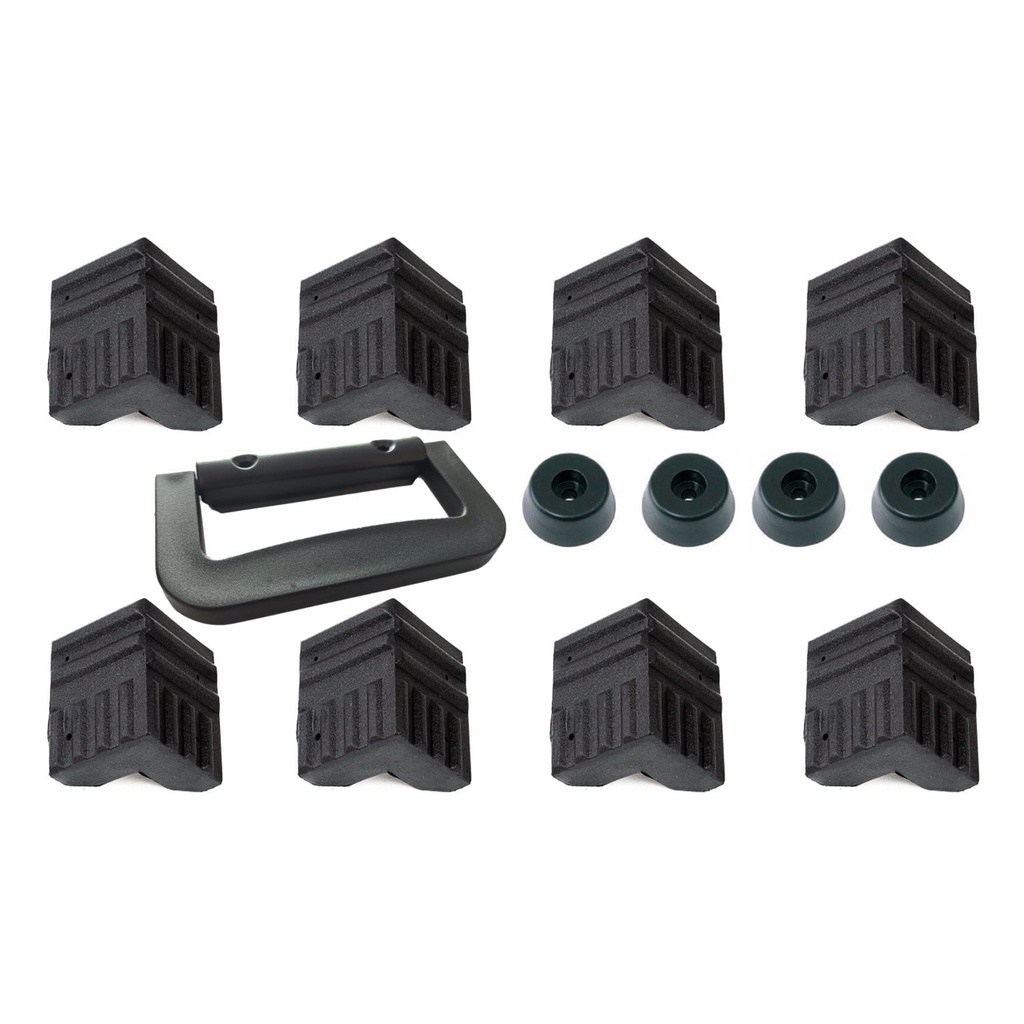 Kit 8 Cantoneiras Plástica Pequena 1 Alça Base e pegador Plástico E 4 Pé Pequeno Caixa de som
