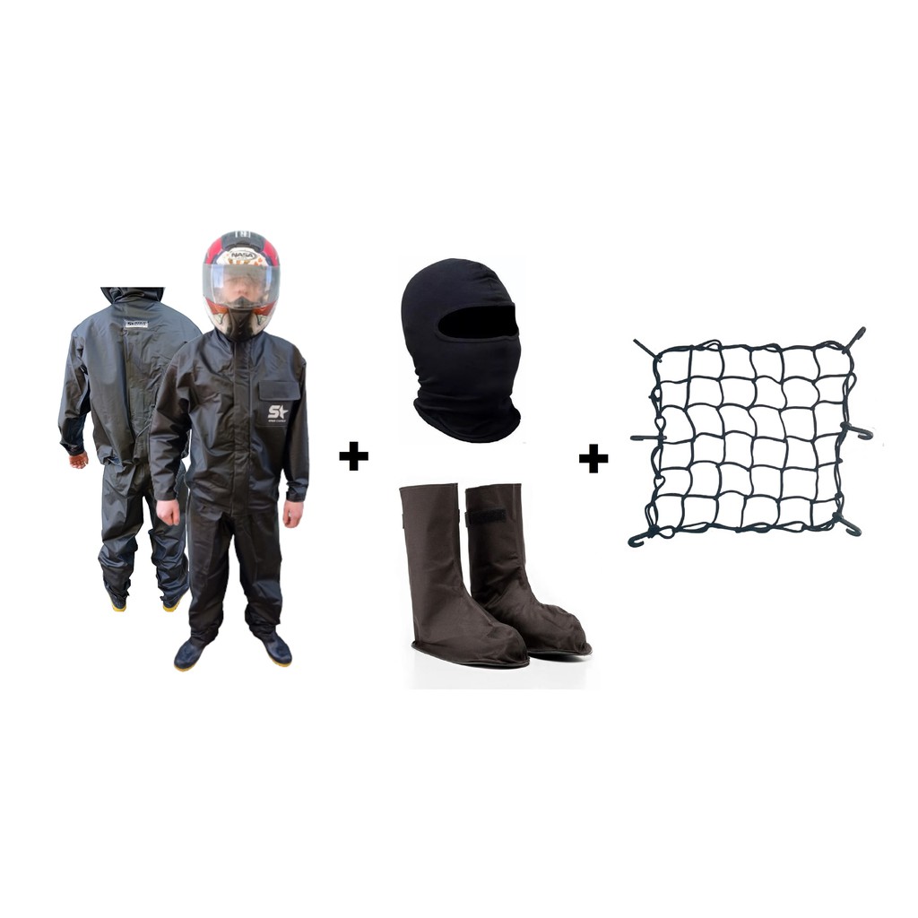 Capa De Chuva - Conjunto Calça Jaqueta Impermeavel Luxo Pvc Com Bolso + Polaina + Touca Ninja + Rede