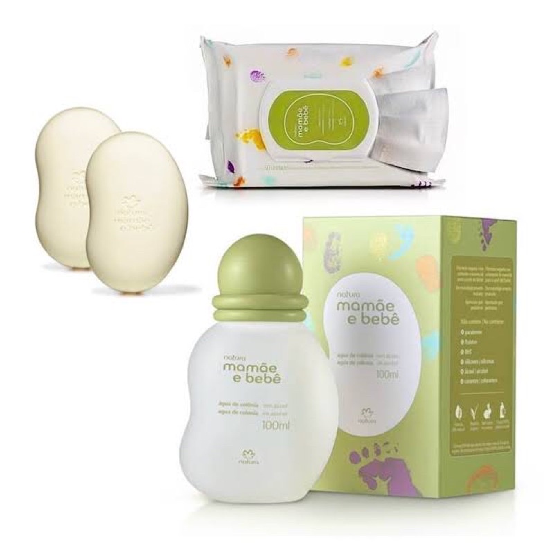 Kit Mamãe e Bebê Natura - Colônia + Sabonete em barra + lenços umedecidos