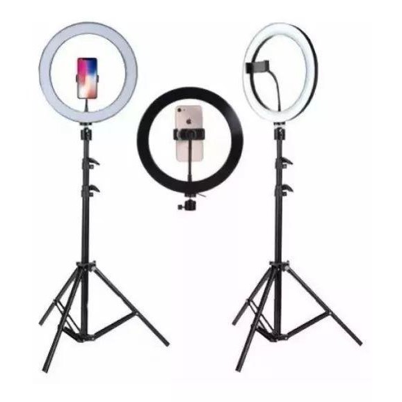 RING LIGHT 26 CENTÍMETROS COM TRIPÉ DE 2 METROS E SUPORTE CELULAR