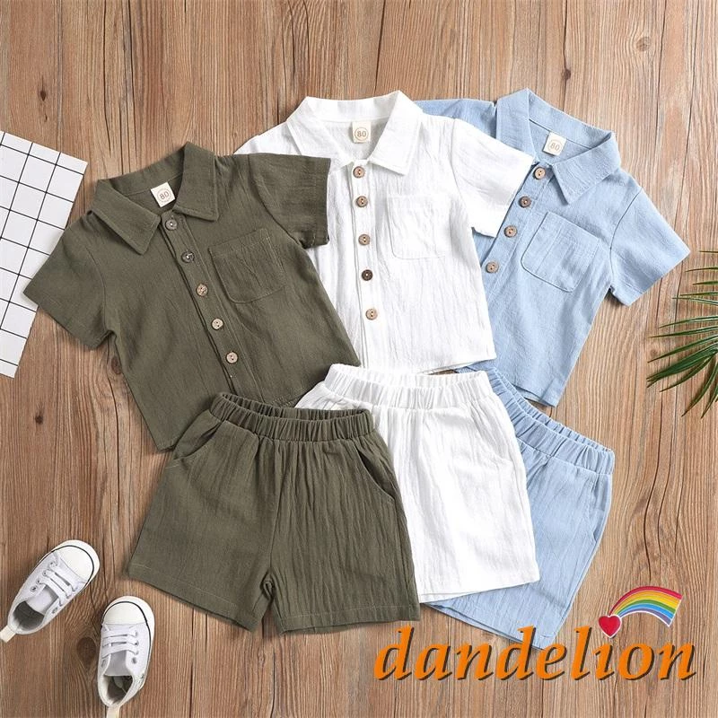DANDELION-6 Meses-4 Anos/Roupa Infantil menino Masculina De Cor Lisa Lapela De Manga Curta + Short conjunto — imagem 1