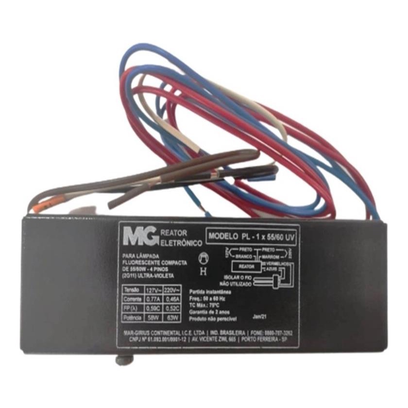 Reator Eletronico Para 1 Lampada Uv De 55/60w Baixo Fator