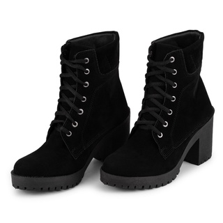 Bota feminina de salto veludo preta