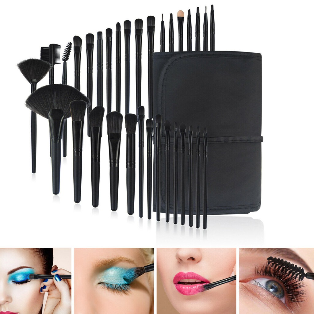 Kit Pinceis Maquiagem Profissional 32 Peças com Estojo Organizador Preto 905-B Lorben