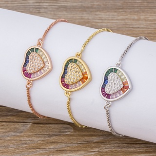 Pulseiras De Coração Multicolor Pulseira De Corrente De Ligação De Ouro Para Mulheres Homens Jóias De Zircônia Cubic De Cobre