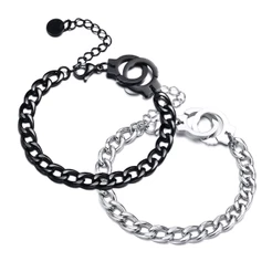 Vnox Charme Punk Algemas Pulseira Bangle Para Mulheres Dos Homens Casal , Pulseiras Amantes De Aço Inoxidável Preto Jóias Acessórios Presente