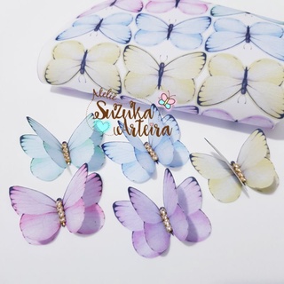 Tecido estampado PARA RECORTE com 32 borboletas para tiaras e laços - Modelo 3