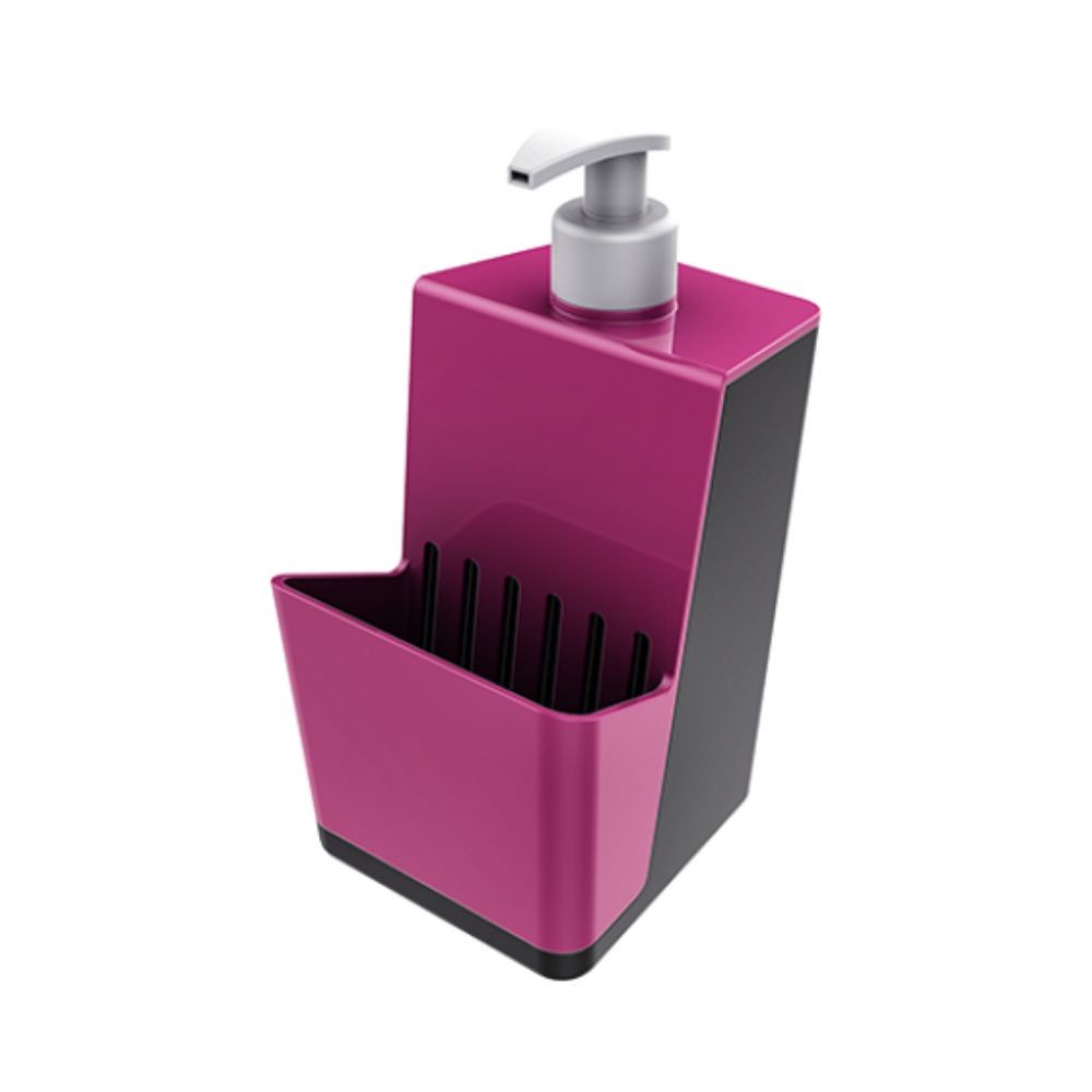 Dispenser P/ Detergente de Pia 500ml Com Porta Esponja Chumbo/Rosa