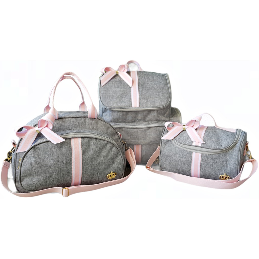 Kit Bolsa Bebe Maternidade Mochila Luxo Rosa 3 Bolsas Laco Shopee Brasil