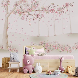 Papel De Parede Árvore Cerejeira Floral Rosa Infantil M²
