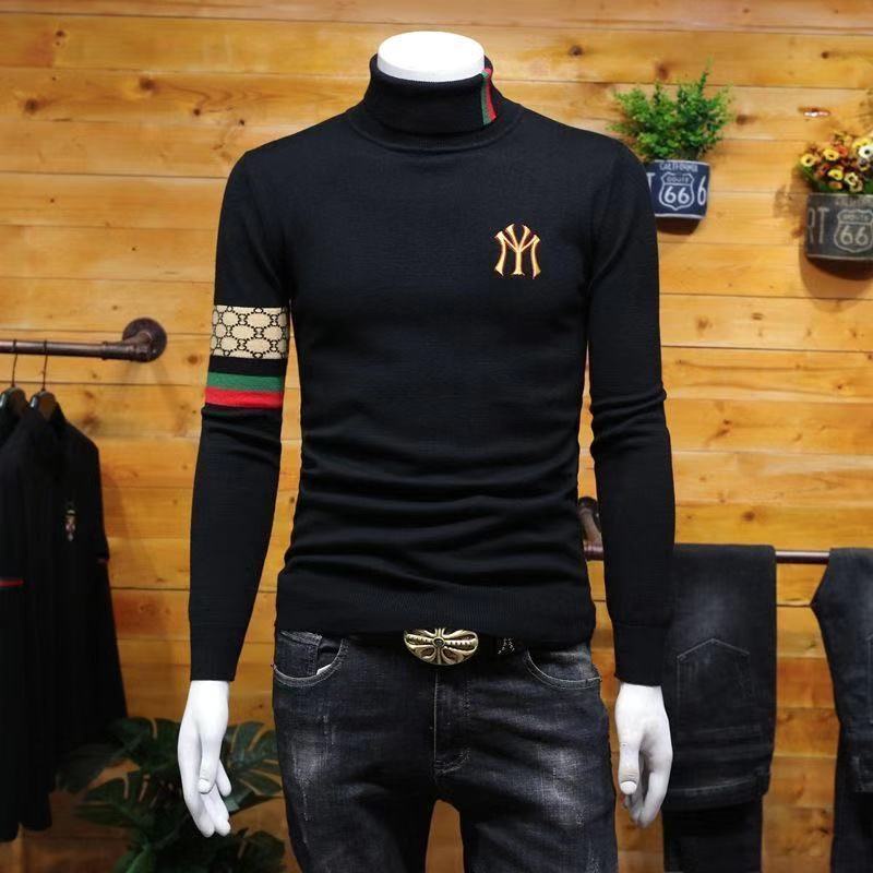 Ponto ! Pulôver Masculino Bordado Gola Alta Manga Longa , Roupas Masculinas De Qualidade