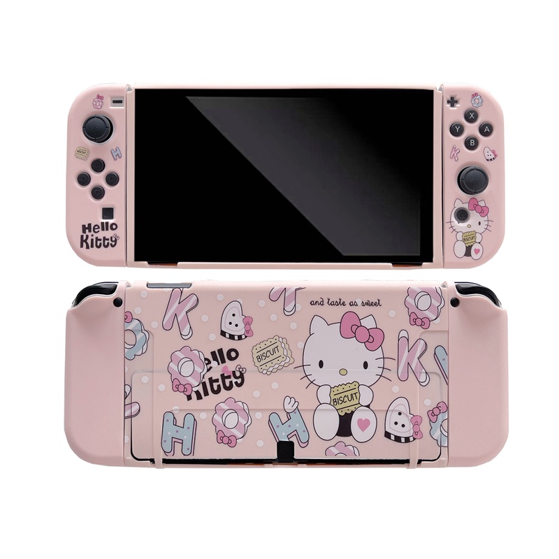 Nintendo Switch Caso OLED Animação Tema Bonito " Olá KT Gato " Agradável TPU Console Do Jogo Alça Protector Capa Mole