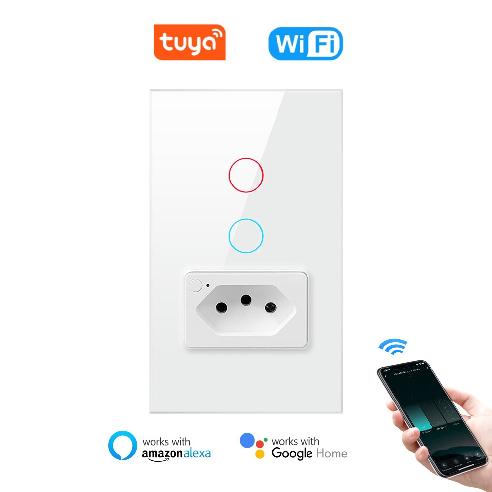 Interruptor WiFi Tuya & amp ; Tomada , Painel De Vidro Padrão Brasil