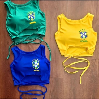 Cropped Brasil com bojo de amarar moda Blogueira