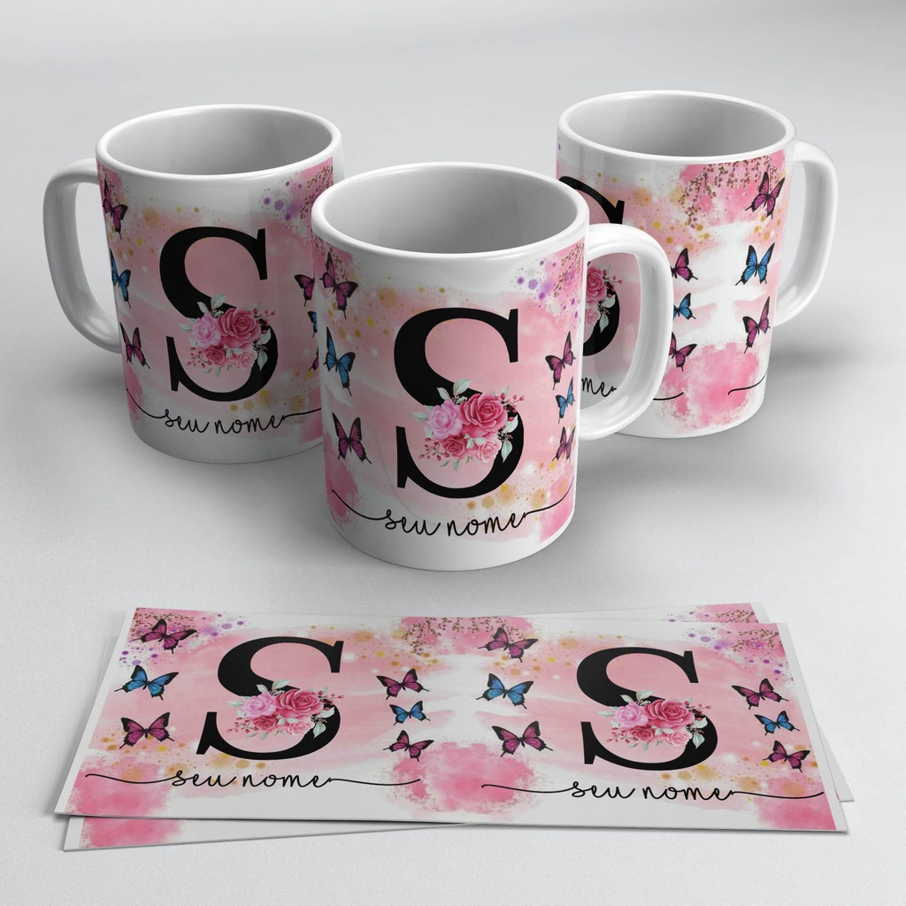 Caneca De Porcelana Personalizada Alfabeto Flores Com Seu Nome, Todas A ...