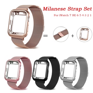 Milanese Loop Strap + case Para Apple Watch Band 7 6 SE Banda 40mm 44mm 38mm 42mm 41mm 45mm iwatch Série 7/5/4/3 Pulseira De Metal De Aço 2 Em 1 Cinta