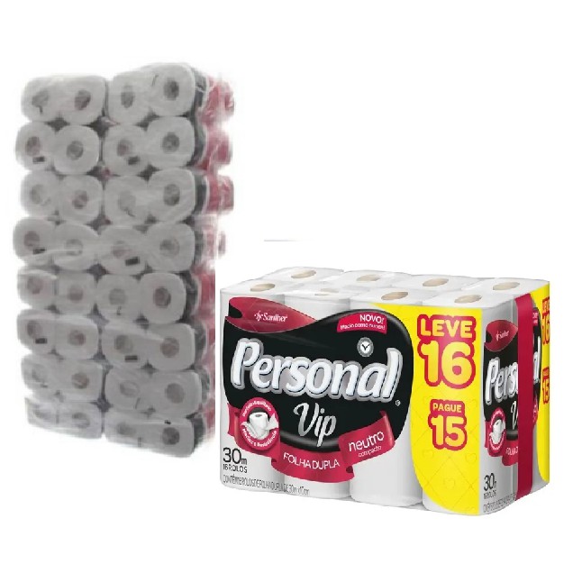 Papel Higiênico Personal Vip  64 Rolos Folha Dupla 30 Metros