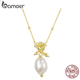 Colar Bamoer 925 Prata Rosa Versão Pérola Moda Joias Para Meninas Presente